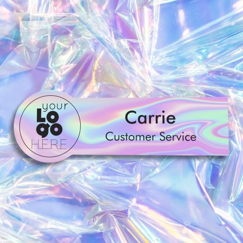 Your Round Business Logo Iridescent Swirl Name Tag