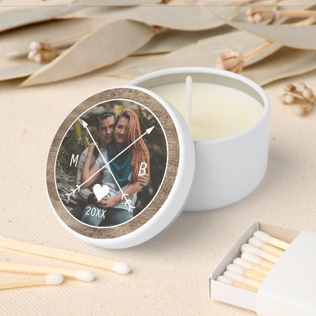 Your Rustic Elegant Monogrammed Love Heart Arrows Mini Candle Favors (Insitu)