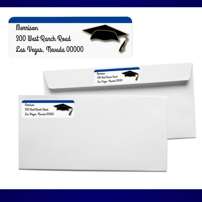 Your School Color Graduation Cap Monogram Blue Label (Creator Uploaded)