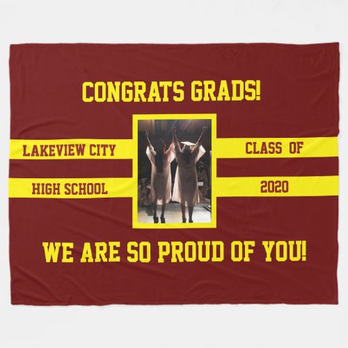 Your  School Colors and Photo Congrats Graduates Fleece Blanket