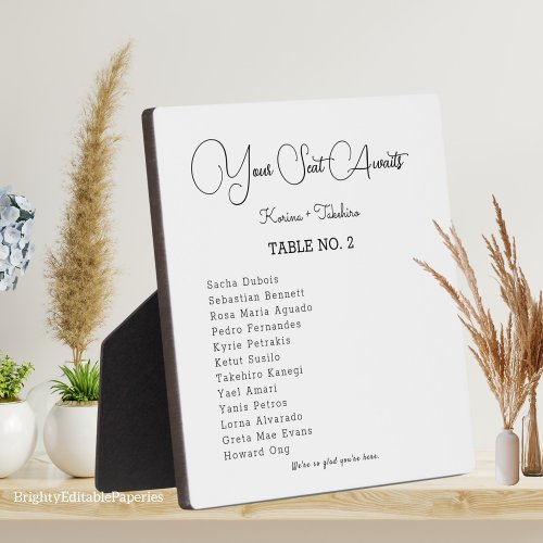 Your Seat Await Wedding Tabletop Plaque with Easel