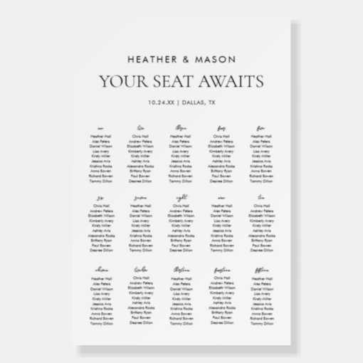 Your Seat Awaits 15 Tables Wedding Seating Chart Foam Board | Zazzle