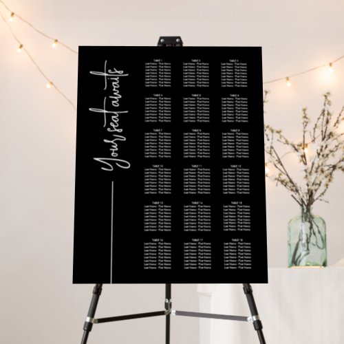 Your Seat Awaits Script Black Wedding Seating Foam Board