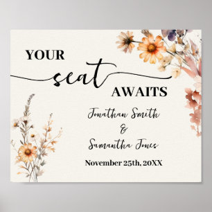 Your Seat Awaits Wedding Reception Fall Wildflower Poster