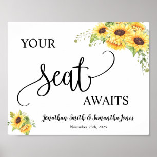 Your seat awaits wedding reception sunflowers sign