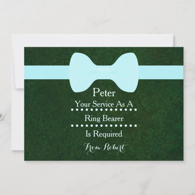 Your service as a Ring Bearer Black Chalkboard Bow Invitation (Front)
