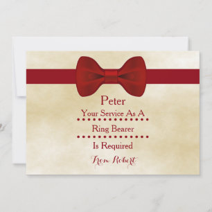 Your service as a Ring Bearer is required Red Bow Invitation