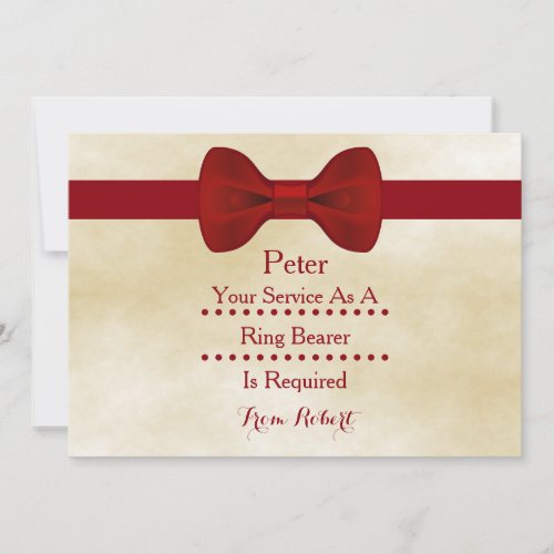 Your service as a Ring Bearer is required Red Bow  Invitation