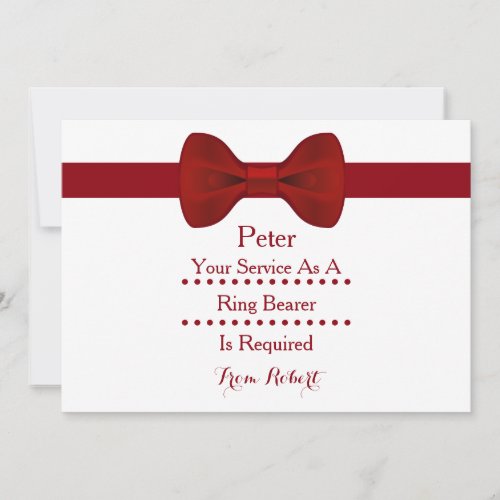 Your service as a Ring Bearer is required Red Bow Invitation