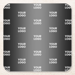 Your Simple Repeating Logo Black & Grey Gradient Square Paper Coaster