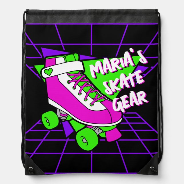 Your Skate Gear Neon Green Cartoon Roller Skating Drawstring Bag (Front)