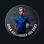 Your Sports Photo | Personalized Team Photo Button<br><div class="desc">Custom pin button featuring your sports photo with personalized name, player number, and team name, school, city, year, or message in bold collegiate typography. Suitable for any photo, color, all ages, any sport. Test it out to see how it looks! To make further edits, enter the design tool, if needed....</div>