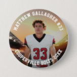 Your Sports Photo | Personalized Team Photo Button<br><div class="desc">Custom pin button featuring your photo with personalized name,  player number,  and team name,  school,  city,  year,  or message in bold collegiate typography. Add your photo and details to see how it looks,  or make it a gift for someone.</div>