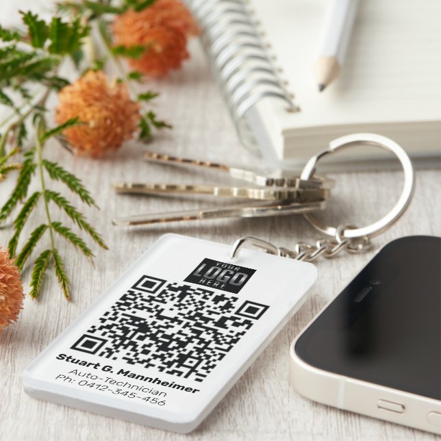 Your Square Logo Digital Vaccine QR Code Photo ID Keychain (Front Right)