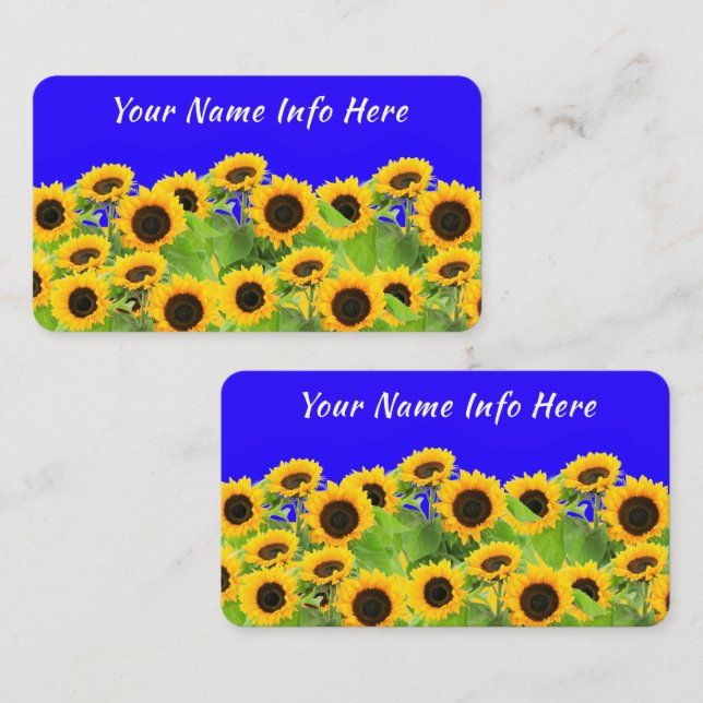 Your Sunflowers Business Card Ukraine Flag Colors (Front/Back)