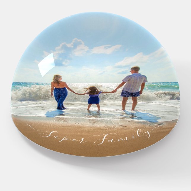 Your Super Family Photo Paperweight Gift with Text (Angled)