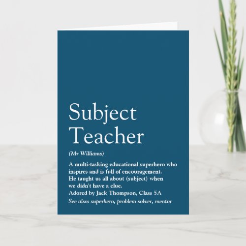 Your Teacher Definition Typographic Fun Blue Card
