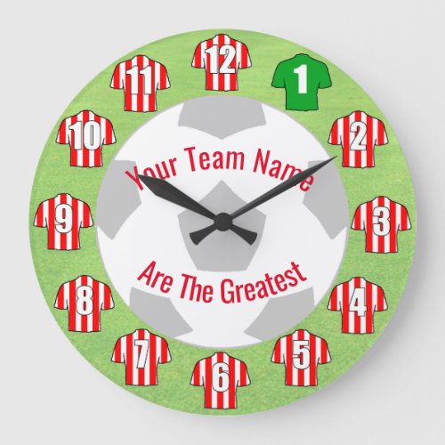 Your Team Name Football Clock _ Red  White Shirts