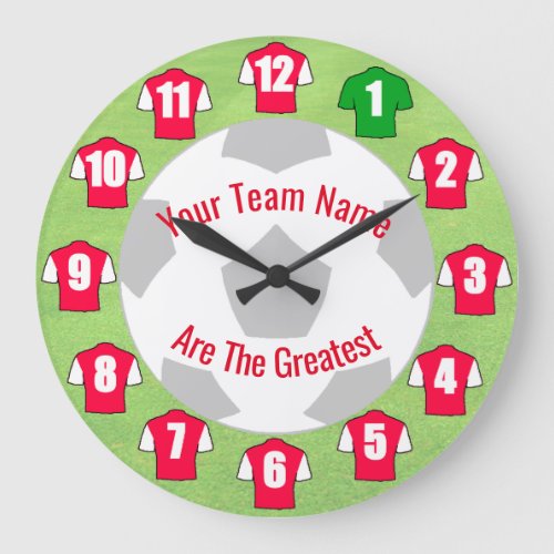 Your Team Name Football Clock _ Red  White Shirts