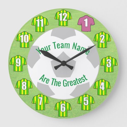 Your Team Name _ Green and Yellow Shirts Large Clock