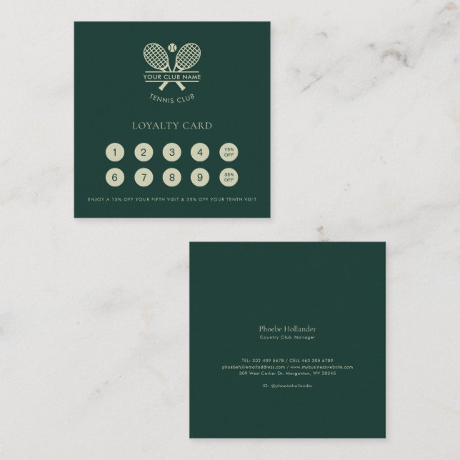 Your Tennis Club Name Elegant Members Loyalty Card (Front/Back)