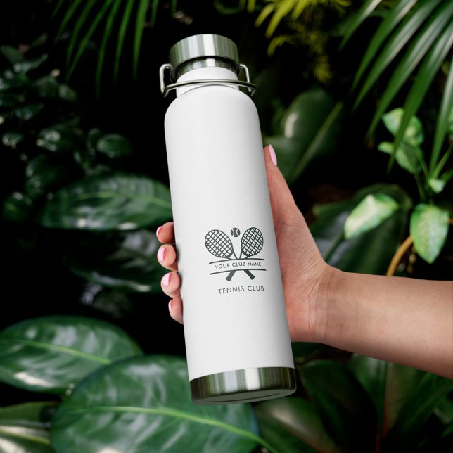 Your Tennis Club Name Logo Tennis Team Custom Water Bottle (Tennis Club Custom Rackets Motif Green Water Bottle)
