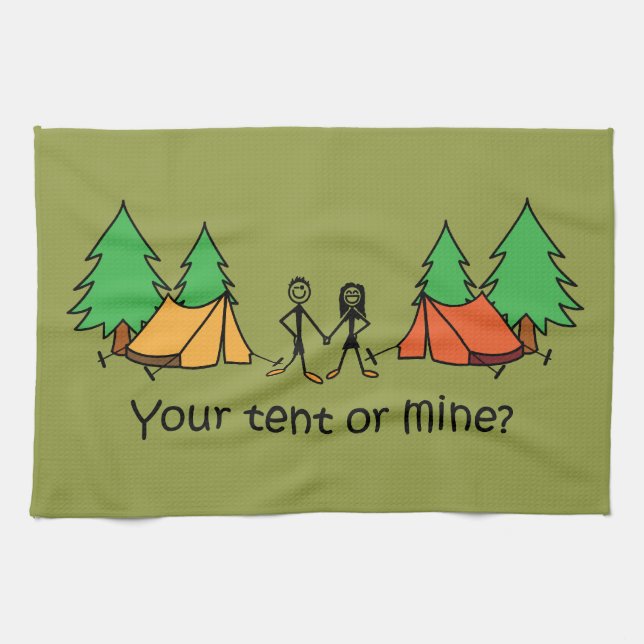 Your Tent Or Mine Olive Green Festival Quote Kitchen Towel (Horizontal)