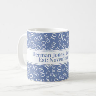 Your Text: 100th Birthday Number Pattern Blue Coffee Mug