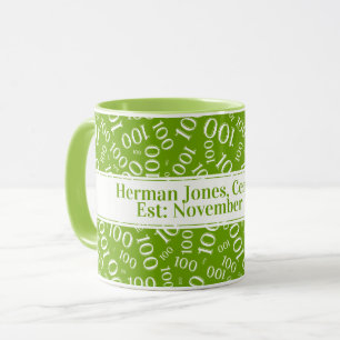 Your Text: 100th Birthday Number Pattern Green Mug