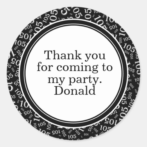 Your Text 105th Random Number Pattern Black/White Classic Round Sticker