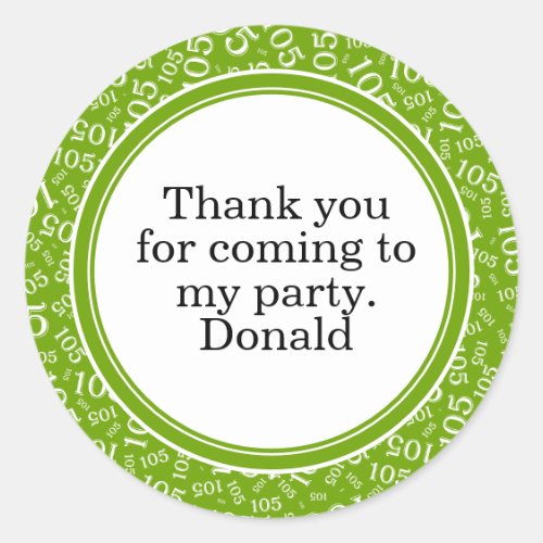 Your Text 105th Random Number Pattern Green/White Classic Round Sticker