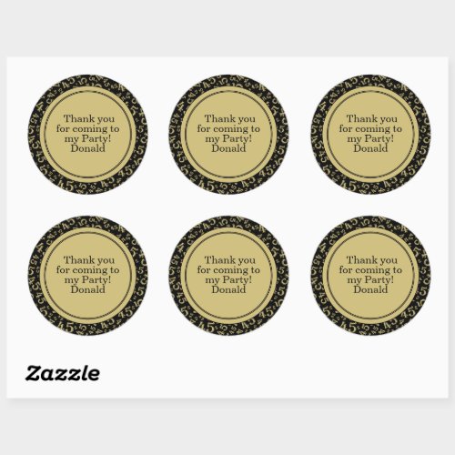 Your Text 45th Random Number Pattern Black/Gold Classic Round Sticker