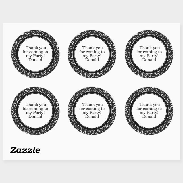  Your Text 45th Random Number Pattern Black/White Classic Round Sticker (Sheet)