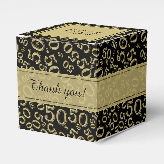 Your Text 50th Birthday Number Pattern Gold/Black Favor Boxes (Front Side)
