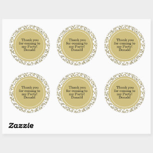 Your Text 50th Random Number Pattern Gold/White Classic Round Sticker