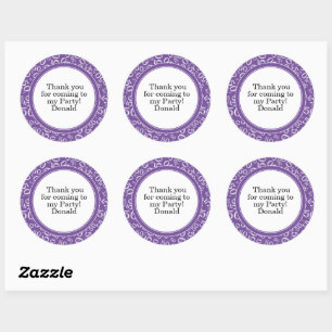 Your Text 50th Random Number Pattern Purple/White Classic Round Sticker