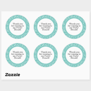 Your Text 50th Random Number Pattern Teal/White Classic Round Sticker
