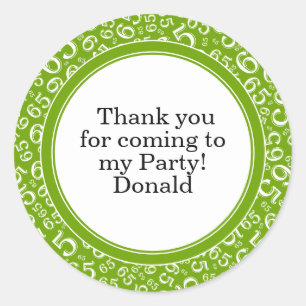 Your Text 65th Random Number Pattern Green/White Classic Round Sticker