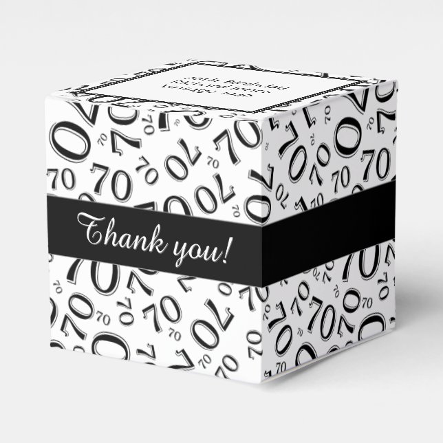 Your Text 70th Birthday Number Pattern black/White Favor Boxes (Front Side)