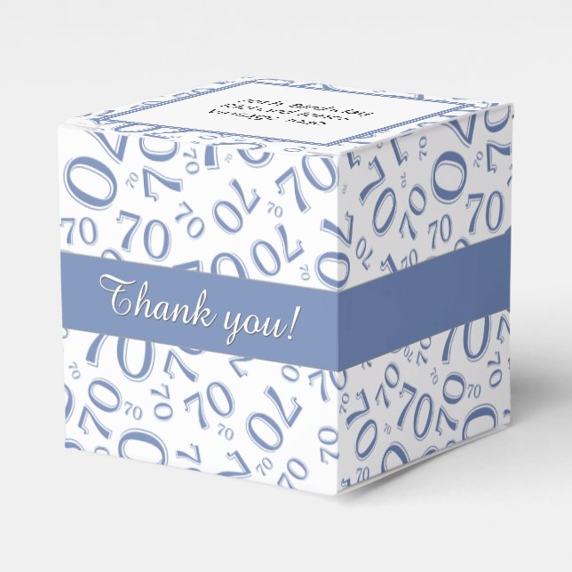 Your Text 70th Birthday Number Pattern Blue/White Favor Boxes (Front Side)