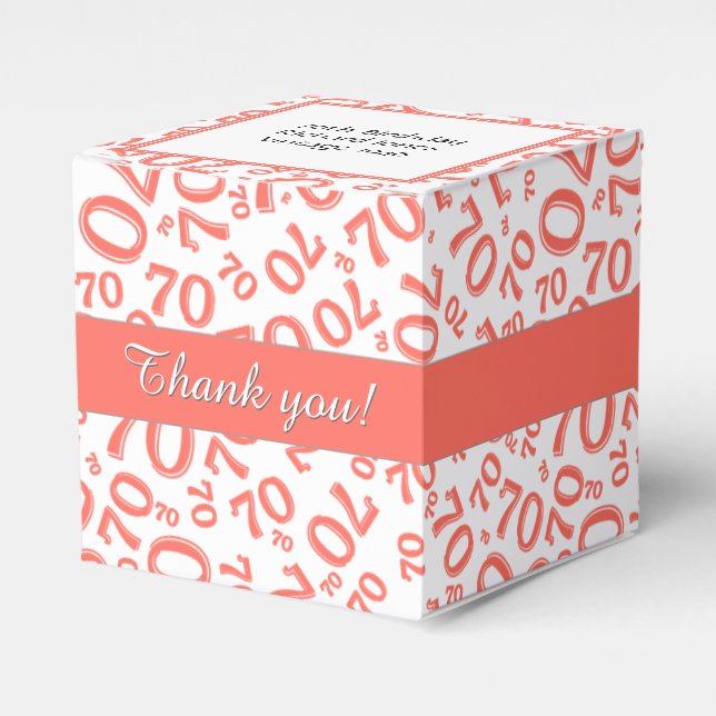 Your Text 70th Birthday Number Pattern Coral/White Favor Boxes (Front Side)