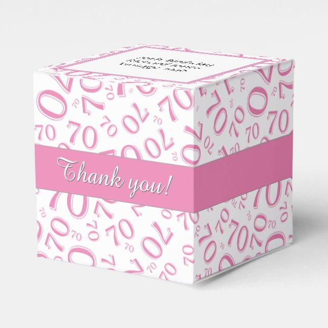 Your Text 70th Birthday Number Pattern Pink/White Favor Boxes (Front Side)