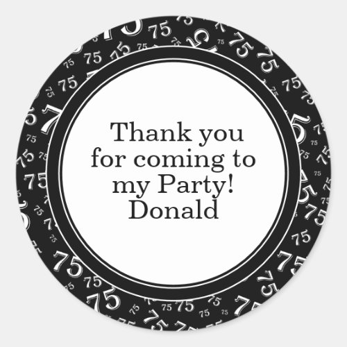 Your Text 75th Random Number Pattern Black/White Classic Round Sticker