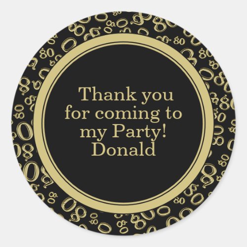 Your Text 80th Random Number Pattern Black/Gold Classic Round Sticker