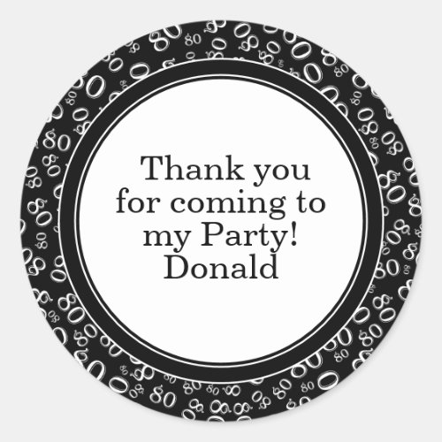 Your Text 80th Random Number Pattern Black/White Classic Round Sticker
