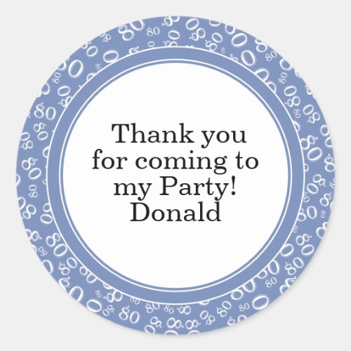 Your Text 80th Random Number Pattern Blue/White Classic Round Sticker