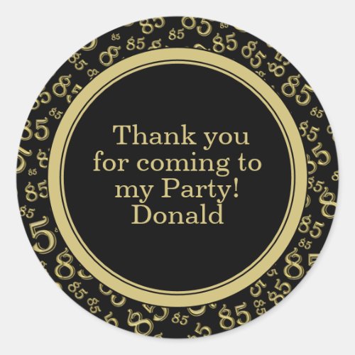 Your Text 85th Random Number Pattern Black/Gold Classic Round Sticker
