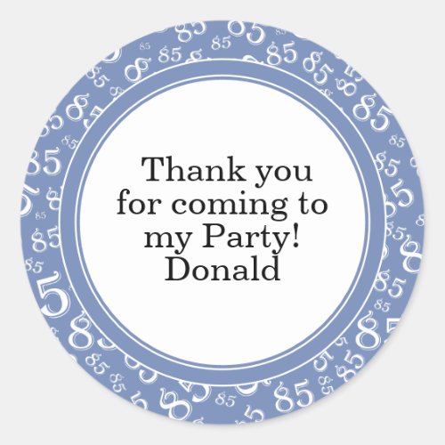 Your Text 85th Random Number Pattern Blue/White Classic Round Sticker