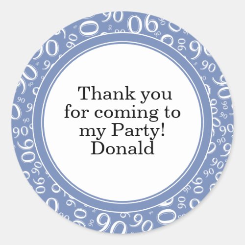 Your Text 90th Random Number Pattern Blue/White Classic Round Sticker