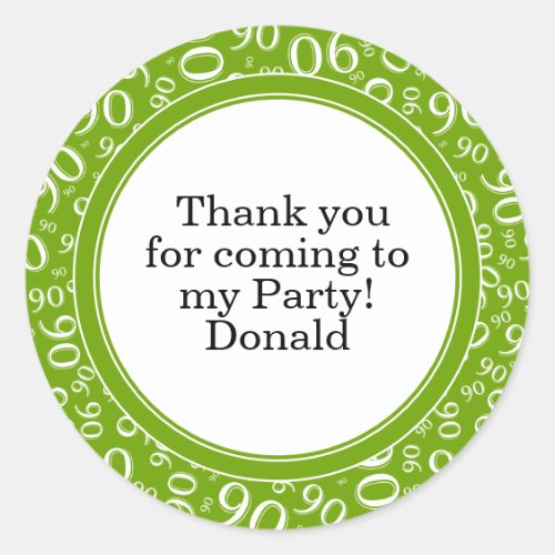 Your Text 90th Random Number Pattern Green/White Classic Round Sticker